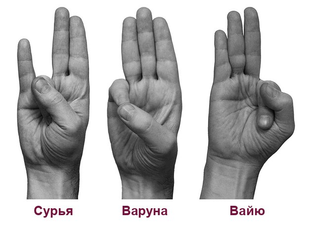 Сурья, Варуна и Вайю мудра пальцами