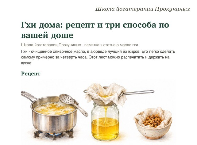 Памятка школы йогатерапии: Гхи дома: рецепт и три способа по вашей доше