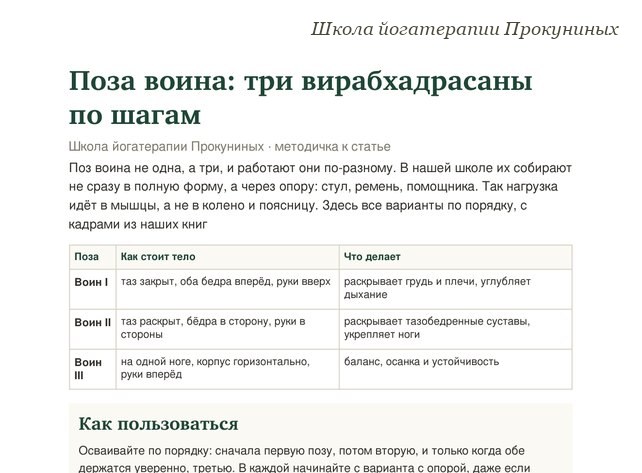 Памятка школы йогатерапии: Поза воина: три вирабхадрасаны по шагам