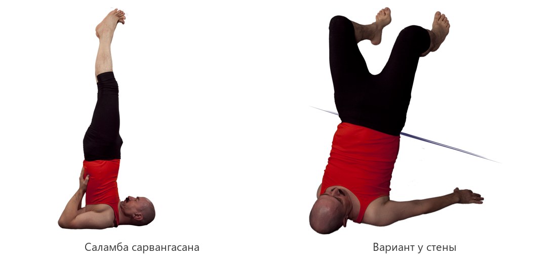 Саламба сарвангасана и вариант у стены