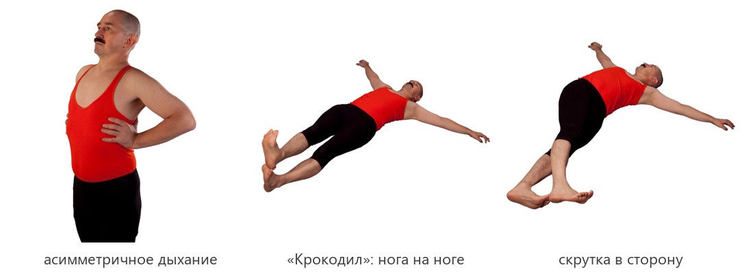 Асимметричное дыхание при сколиозе и скрутки лёжа «Крокодил»