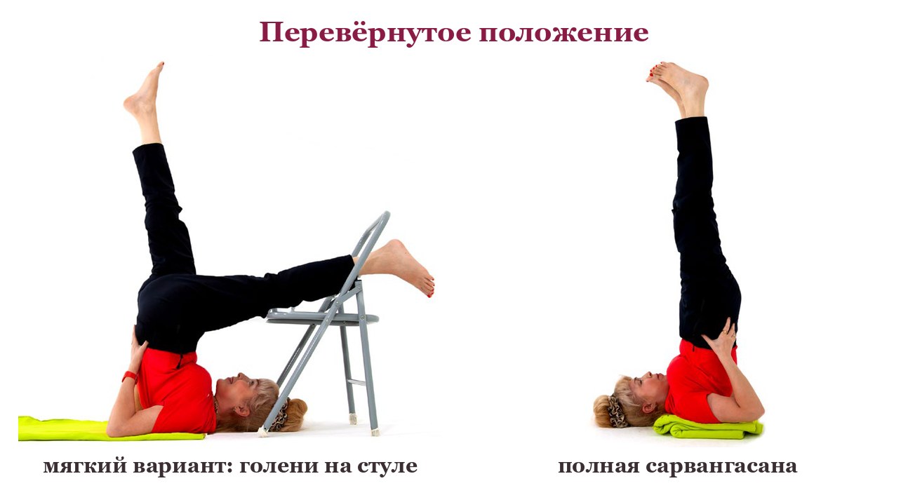 Перевёрнутое положение: голени на стуле и полная сарвангасана