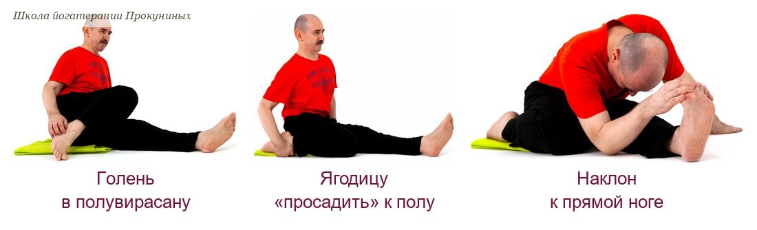 Полувирасана в динамике: голень уложена вдоль бедра, ягодица прижимается к полу, наклон к прямой ноге