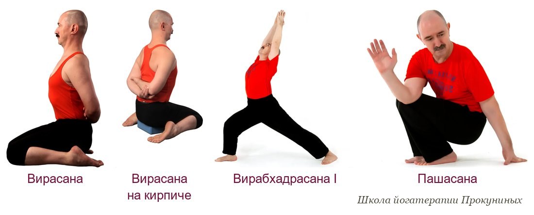 Асаны, в показаниях которых названа подагра: вирасана, вирасана на кирпиче, вирабхадрасана I, пашасана