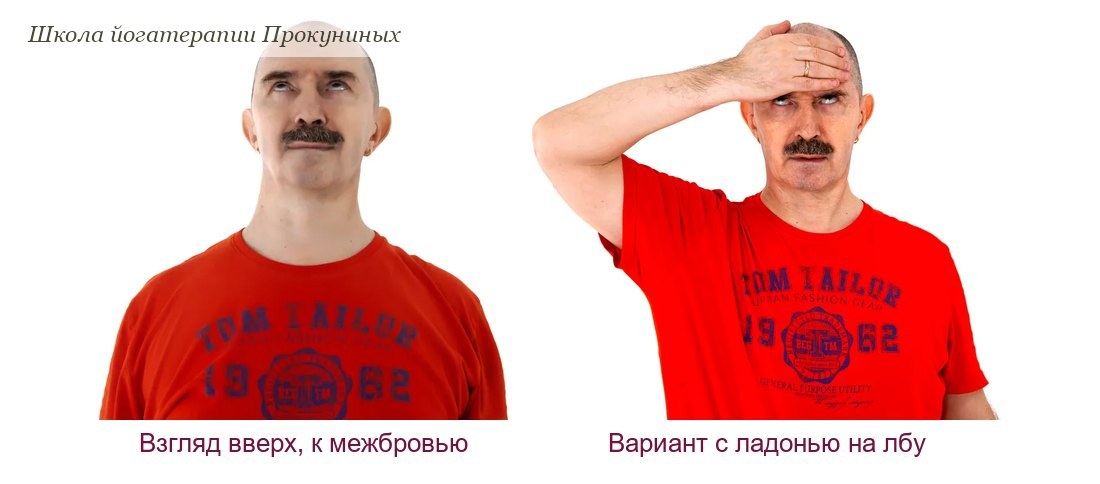 Николай Прокунин в шамбхави мудре: взгляд вверх к межбровью и вариант с ладонью на лбу